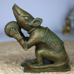 Bronze Mooshika Vahana Idol, Ganapati Vahana, Panchaloha Ganesh Mouse, Mushika Moorthi | Pittalai Chola-Style Sculpture for Pooja & Home Temple,Gold, 4.5 Inch, 1 Piece