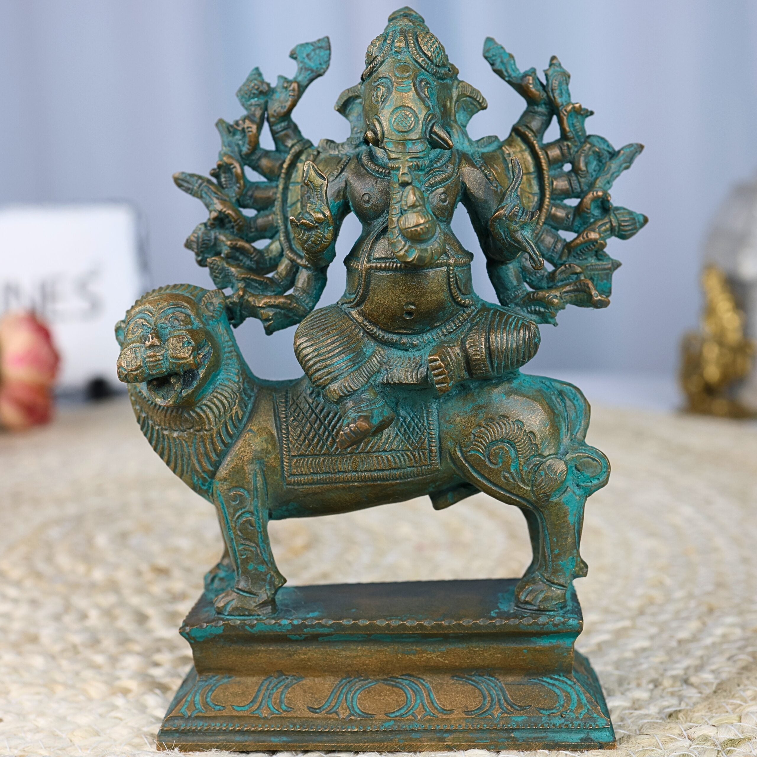 Panchaloha Veer Ganesha Idol, Handmade Bronze Panchadhatu Ganapati Statue, Traditional Hindu Decor, Vighneshvara Vigraha for Gifting Brown, 7 Inch, 1 Piece