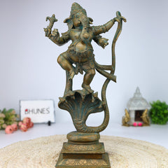 Bhunes Bronze Ganesha Idol On Snake, Panchadhatu Ganesh Ki Murti, Panchaloha Ganpati Vigraha,Brown, 19 Inch, 1 Piece