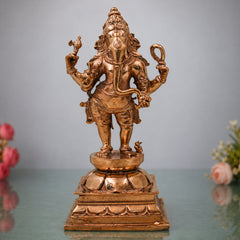 Bronze Ganesha Ganapati Vinayaka Vighneshwara Pillaiyar Ganesh Murti Panchaloha Style Idol Decor, Gold, 6.5 Inch, 1 Piece