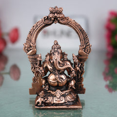 Copper Ganesha Idol, Tamra Ganapati Vinayaka Vighneshwara Gajanana Siddhivinayak Murti for Home Temple Puja Decor, Brown, 4 Inch, 1 Piece