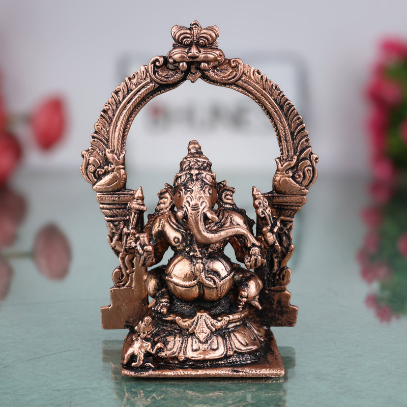 Copper Ganesha Idol, Tamra Ganapati Vinayaka Vighneshwara Gajanana Siddhivinayak Murti for Home Temple Puja Decor, Brown, 4 Inch, 1 Piece