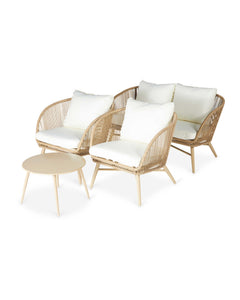 Palmer Outdoor Garden Balcony Sofa Set 2 Seater, 2 Single seater and 1 Center Table Set (White + Tan)