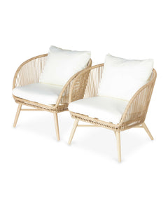 Palmer Outdoor Garden Balcony Sofa Set 2 Seater, 2 Single seater and 1 Center Table Set (White + Tan)