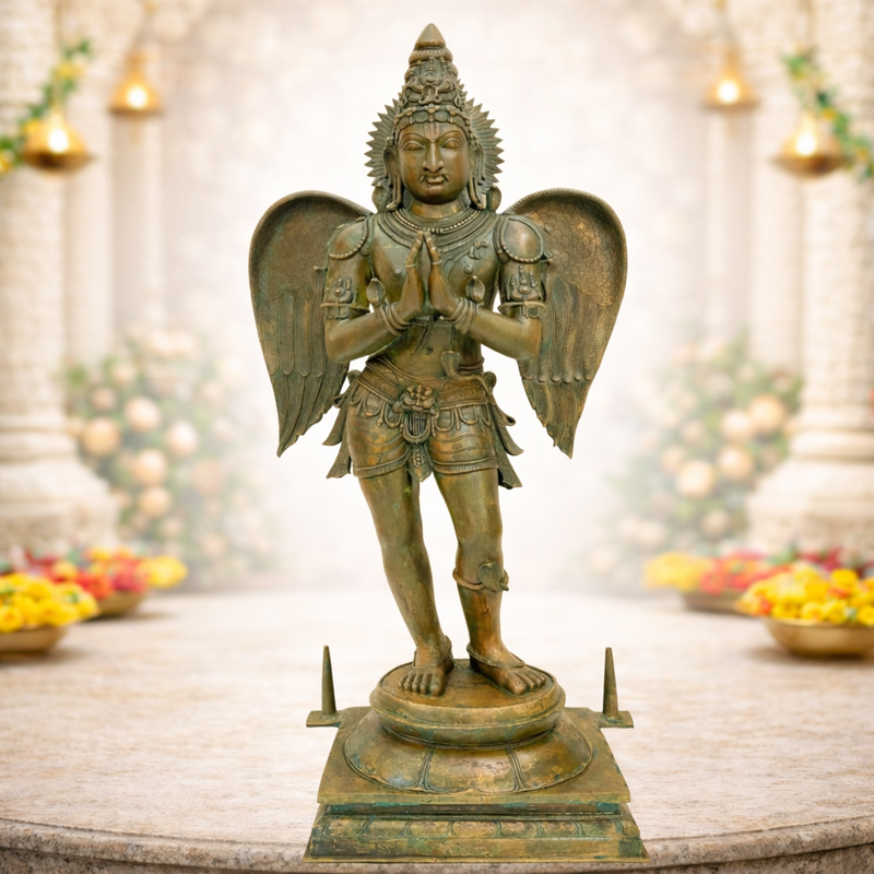 Handcrafted Panchaloha Bronze Garuda Dev Idol, Vishnu Vahana Suparna, Khageshwara Garuda Swamy Sculpture for Temple & Home Mandir,Gold, 52 Inch, 1 Piece