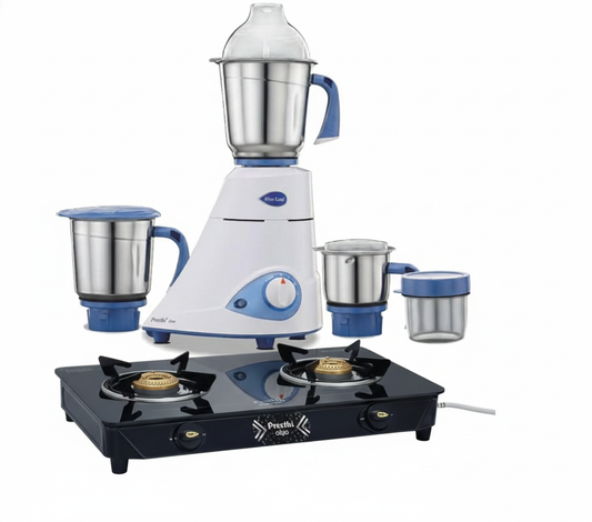 Preethi Mixer & Gas Stove Combo - Blue Leaf Mixer & Alya Gas Stove Bundle