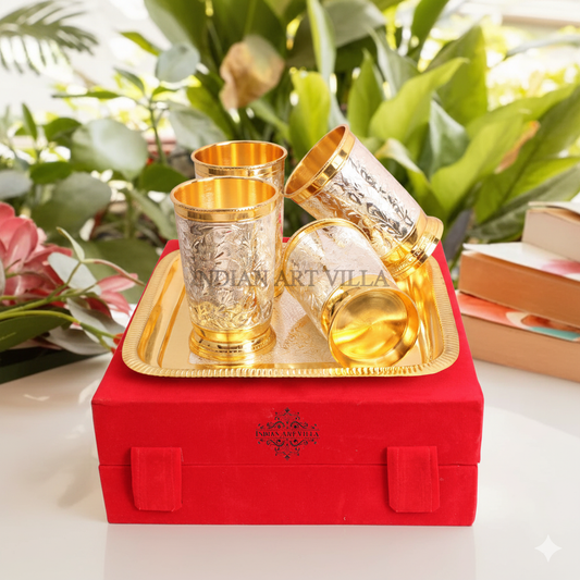 Silver Plated Gold Polished 4 Glasses with 1 tray