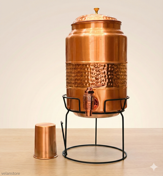 Pure Copper Water Dispenser set with Stand and Glass