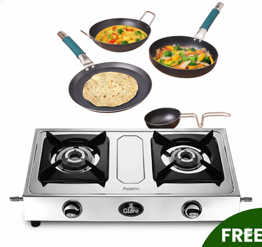 Gas Stove, Tawa, Kadai & Iron Utensils Combo - Complete Cookware Set