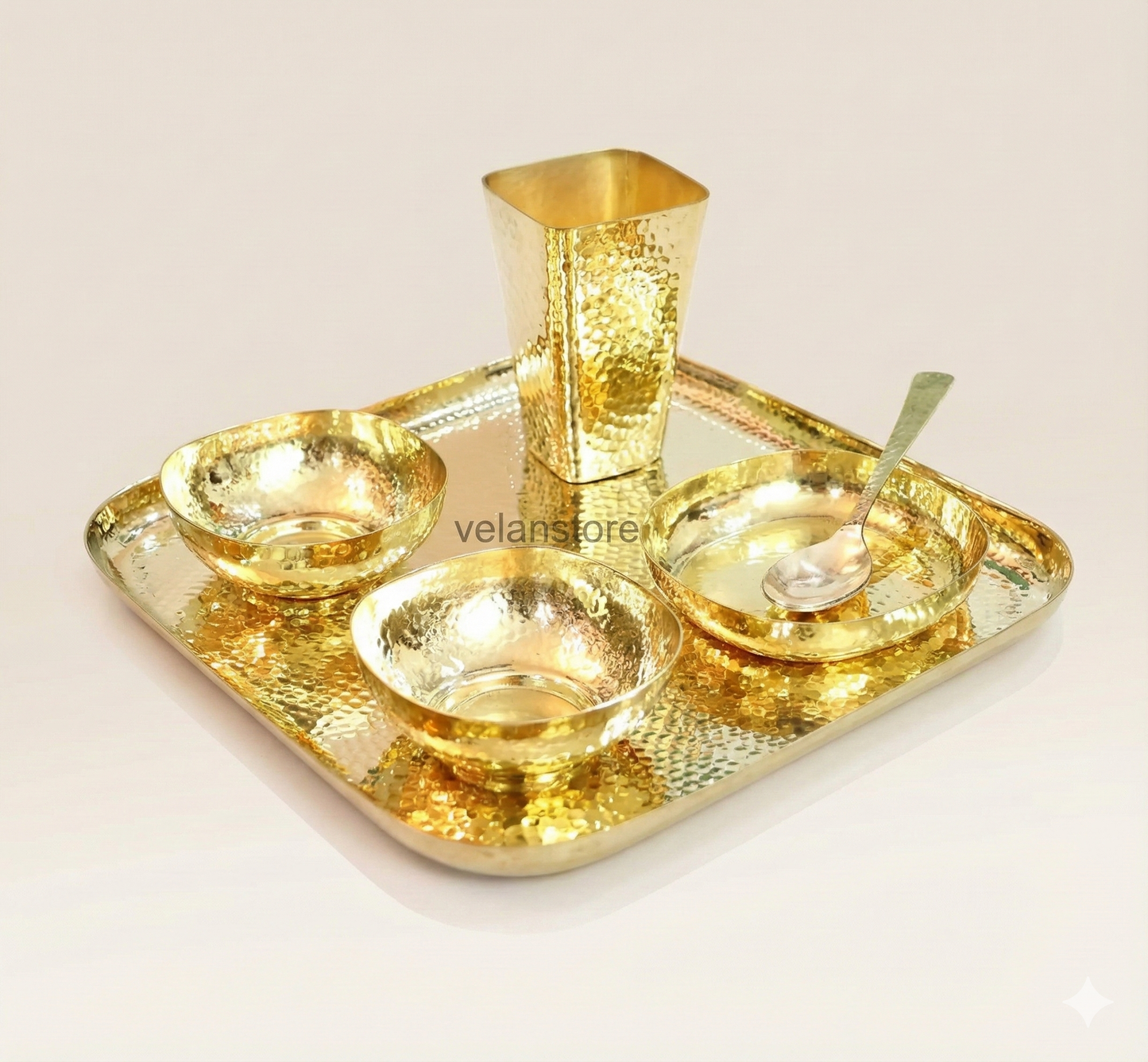 Pure Brass Square Dinner set of 6 Pcs