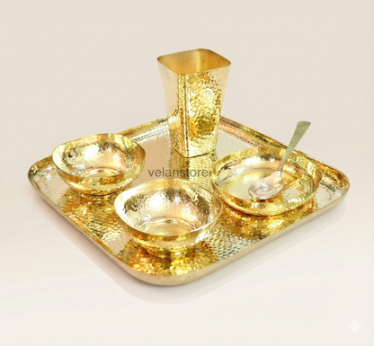Pure Brass Square Dinner set of 6 Pcs