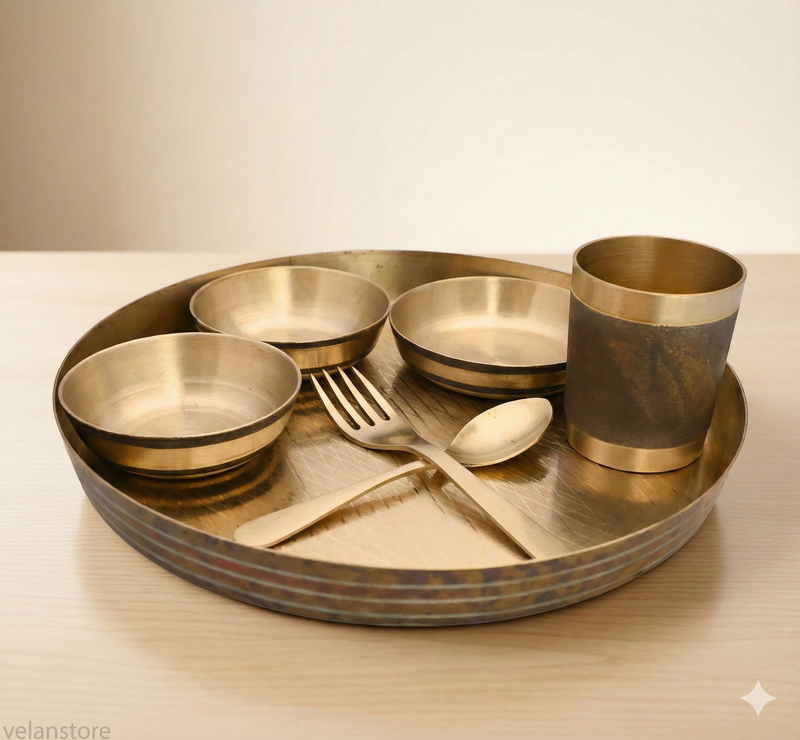 Hand-made pure kansa dinner set of 7 pcs - luxury dinner set-1