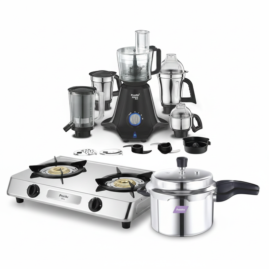 Preethi Complete Kitchen Combo - Mixer Grinder, Gas Stove & Pressure Cooker Bundle