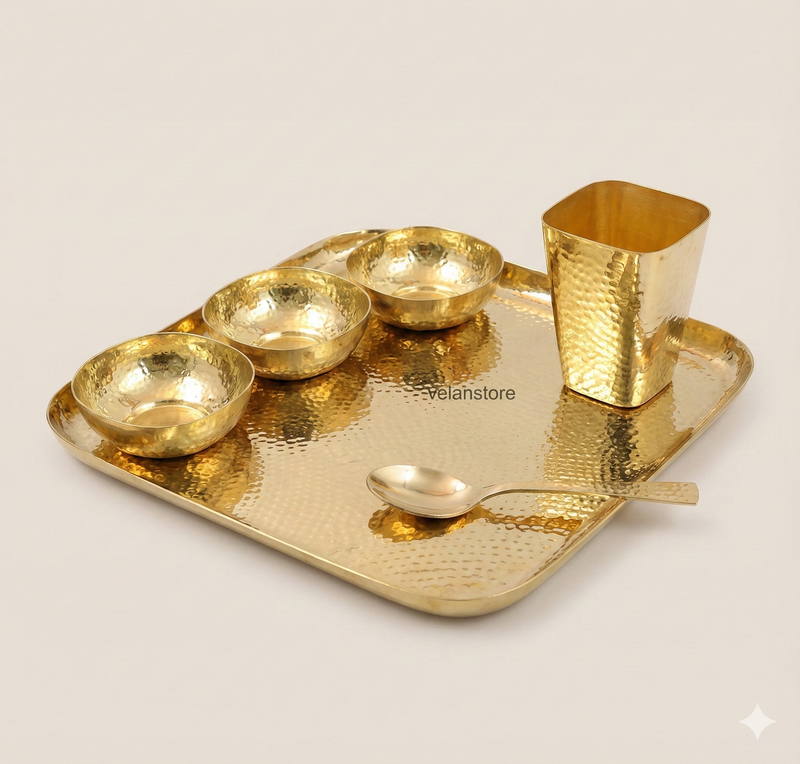 Pure Brass Square Dinner set of 6 Pcs-2
