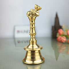 Brass Hand Bell/Ghanti for Pooja, Aarti, Meditation & Temple Decor, Peetal/Pittal Ritual Idol Bell, Mini Decorative Indian Prayer Bell, Gold, 8 Inch, 1 Piece