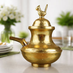 Brass Ghee Pot, Peetal Nei Kudam, Pittal Ghee Vessel, Traditional Temple Nei Sombu, Antique Brass Ghee Kalash,Gold, 8 Inch, 1 Piece