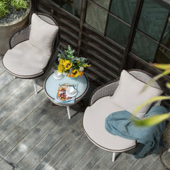 Ramira Outdoor Patio Seating Set 2 Chairs and 1 Table Set (Beige)