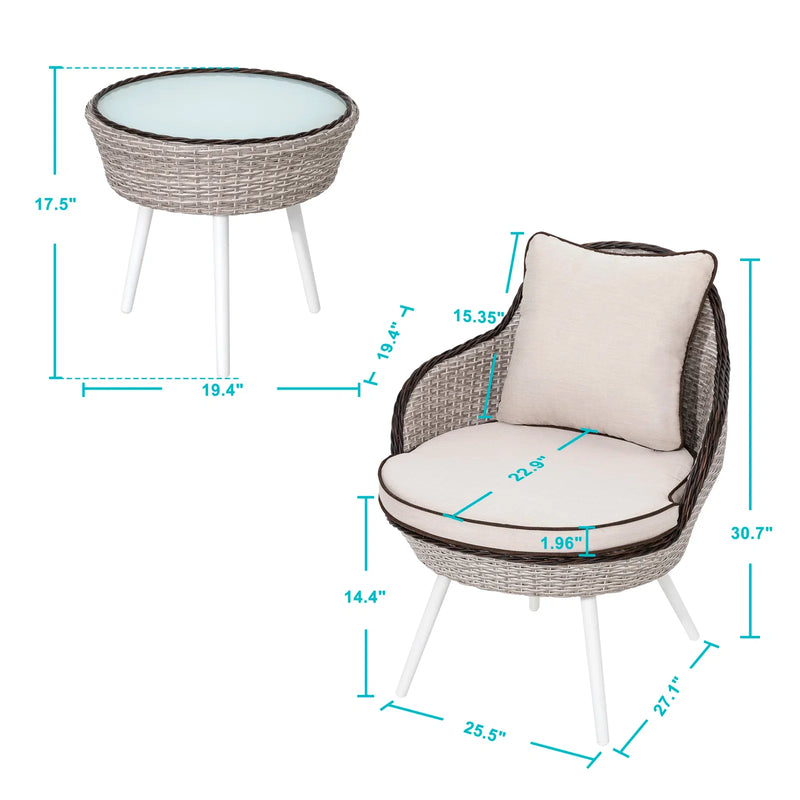 Ramira Outdoor Patio Seating Set 2 Chairs and 1 Table Set (Beige)