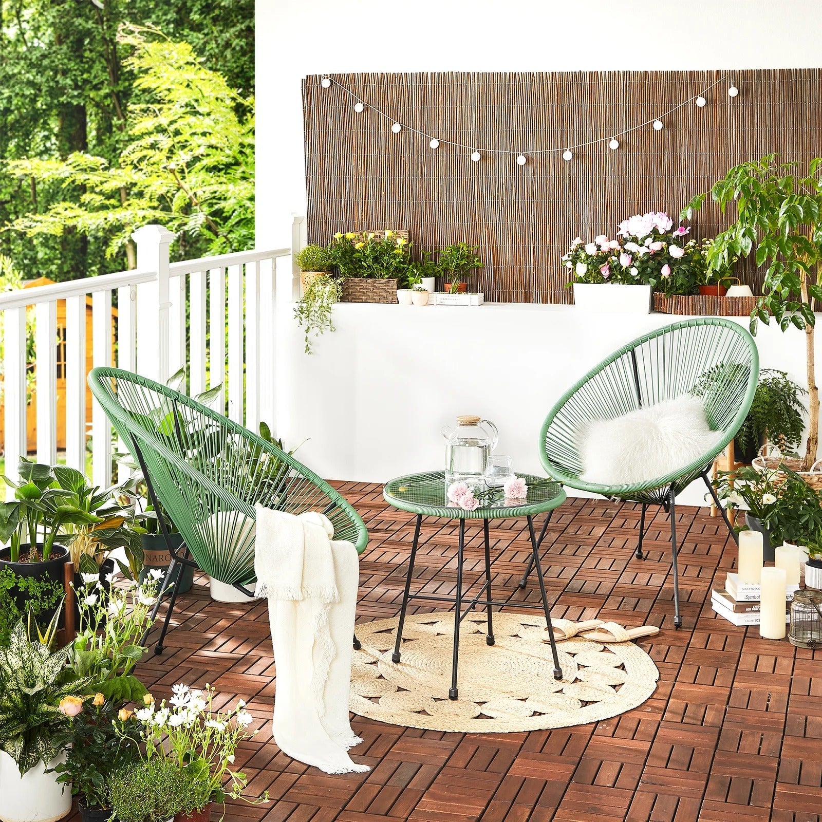 Perch Outdoor Patio Seating Set 2 Chairs and 1 Table Set (Light Green)