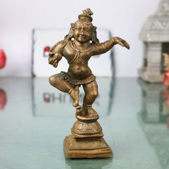 Bronze Krishna Idol Laddu Gopal, Murli, Manohar, Govind Bal Krishna Statue for Pooja Home Decor, Brown, 4.5 Inch, 1 Piece