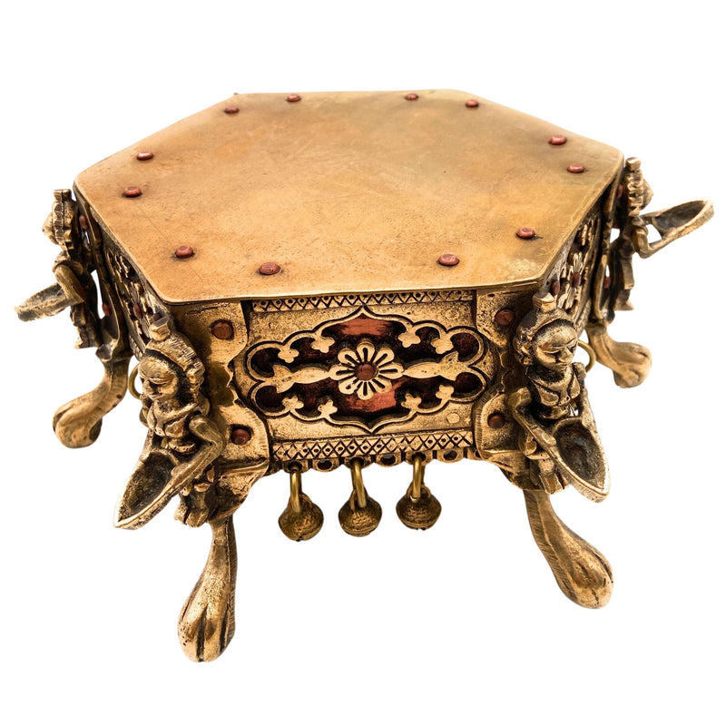 Brass Chowki Peetha, Peetal Bajot Pitala Peetha Pittal Puja Platform, Temple Devghar Chowki for Puja Mandir Home Decor,Gold, 5 Inch, 1 Piece