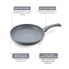 Granite 24 cm Non-Stick Fry Pan | 1.8 L | Grey | 5 Layer PFOA Free Non-Stick Coating | Compatible with Hot Plate, Hobs, Gas Stove, Ceramic Plate and Induction cooktop | 2 Years Warranty