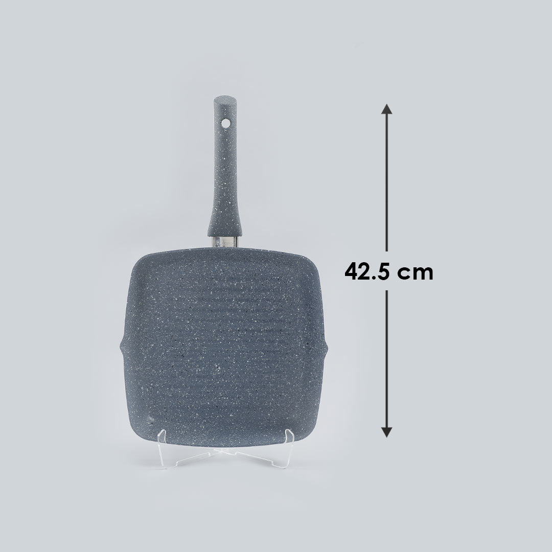 Granite Non-Stick 24cm Grill Pan | Soft-Touch Handles | Virgin Aluminium | PFOA and Heavy Metals Free | 3.5mm Thickness | 1.8 litres | 2 Year Warranty | Grey