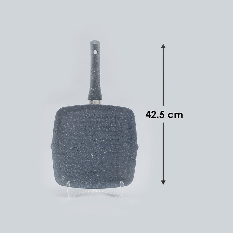 Granite Non-Stick 24cm Grill Pan | Soft-Touch Handles | Virgin Aluminium | PFOA and Heavy Metals Free | 3.5mm Thickness | 1.8 litres | 2 Year Warranty | Grey