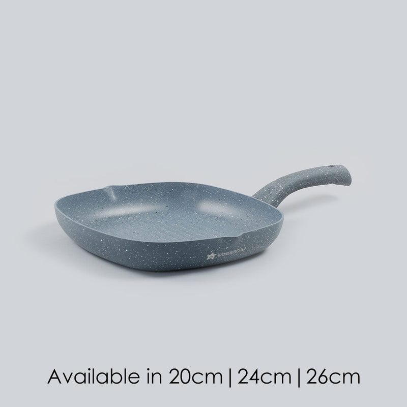 Granite Non-Stick 24cm Grill Pan | Soft-Touch Handles | Virgin Aluminium | PFOA and Heavy Metals Free | 3.5mm Thickness | 1.8 litres | 2 Year Warranty | Grey