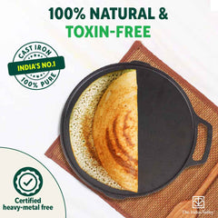 CASTrong Cast Iron 2-in-1 Griddle (Grill Pan + Tawa), Pre-seasoned, 100% Pure, Toxin-free, Induction, Round, 26cm, 2.1 Kg