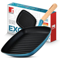 Bergner Excalibur Light Cast Iron 24cm Square Grill Pan - Induction Bottom, Blue