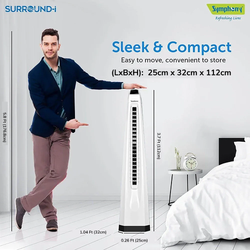 Surround-i Bladeless White | Tower Fan | Remote Control | Bladeless Turbo ThrowTM (BLTT) Technology