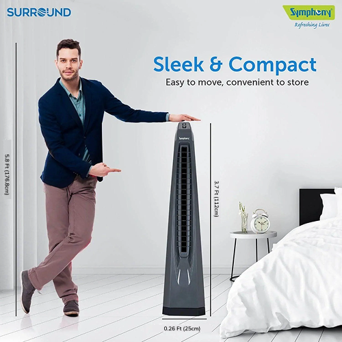 Surround Grey | Tower Fan | Knob Control | Bladeless Turbo ThrowTM (BLTT) Technology