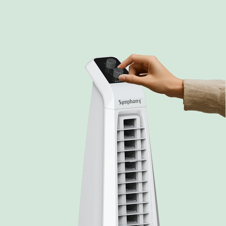 Surround Senior White Bladeless Tower Fan | Knob Control | Bladeless Turbo Throw (BLTT) Technology