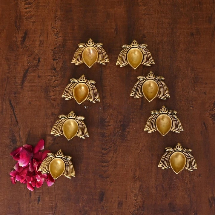 Brass Lotus Flower Diya Set of 4 with Velvet Gift Box (0.8 Inch)