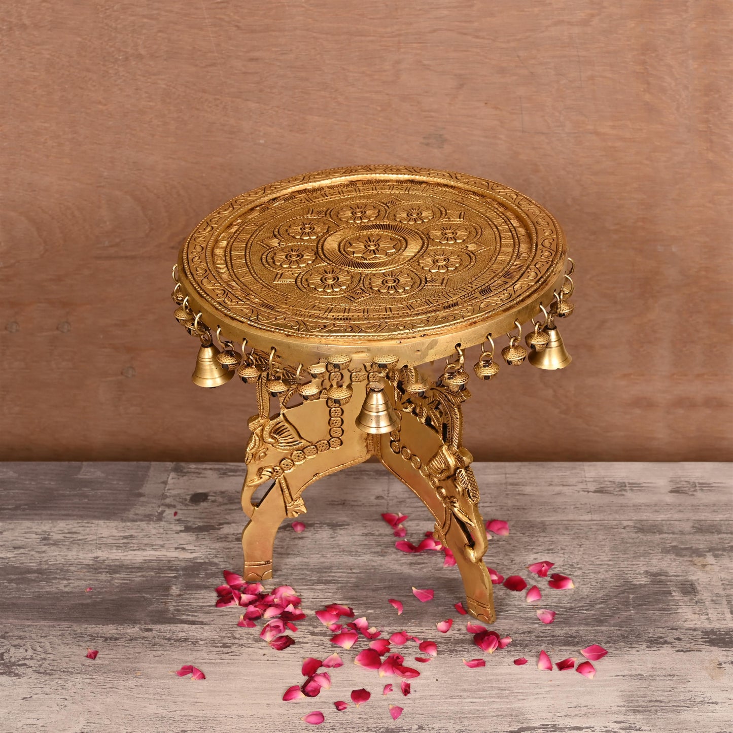 Brass Stool With Hanging Bells (12 Inch)