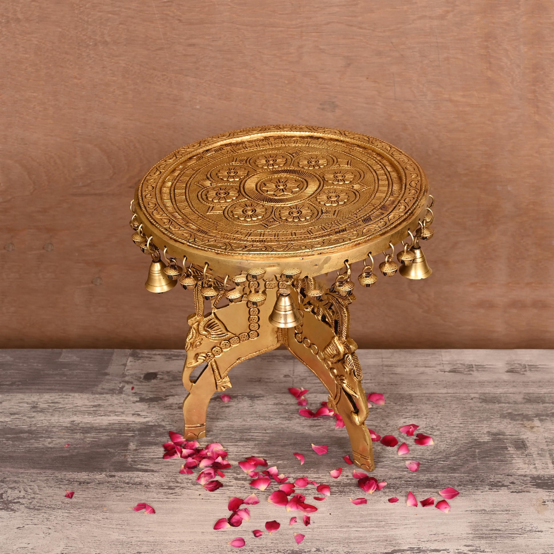 Brass Stool With Hanging Bells (12 Inch)