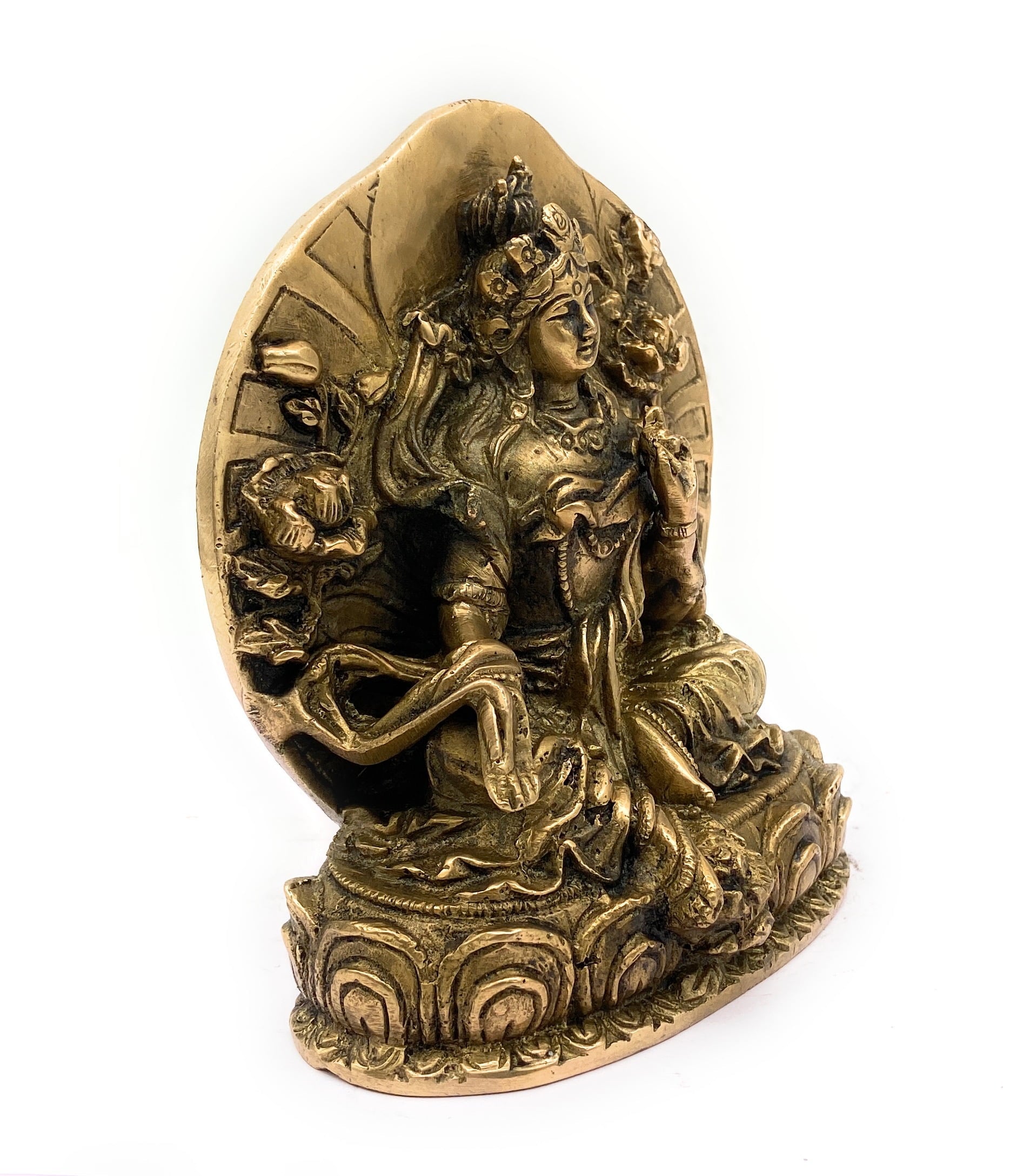 Brass Tibetan Tara Maa Idol | Green & White Tara Murti, Tibetan Goddess Tara Statue for Pooja, Home Decor, Meditation & Spiritual Gifts,Gold, 6.5 Inch, 1 Piece