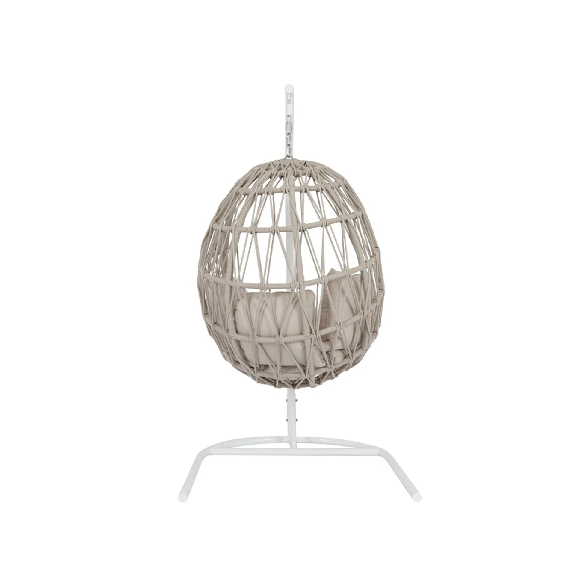 Saga Single Seater Hanging Swing With Stand For Balcony , Garden (Cream) Braided & Rope