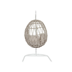 Saga Single Seater Hanging Swing With Stand For Balcony , Garden (Cream) Braided & Rope