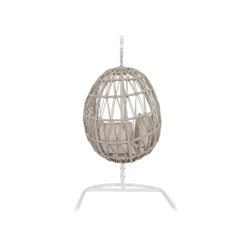 Saga Single Seater Hanging Swing With Stand For Balcony , Garden (Cream) Braided & Rope