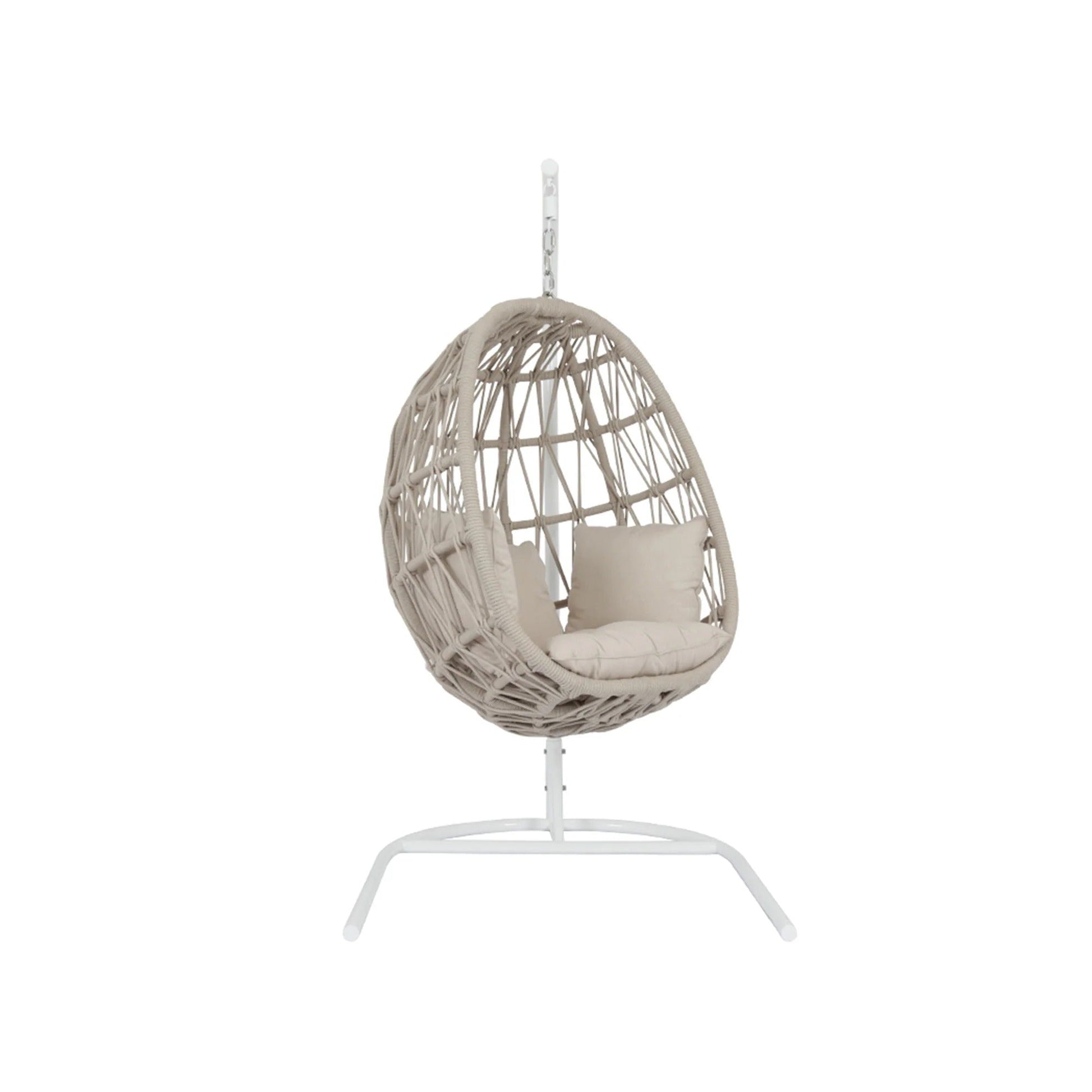 Saga Single Seater Hanging Swing With Stand For Balcony , Garden (Cream) Braided & Rope