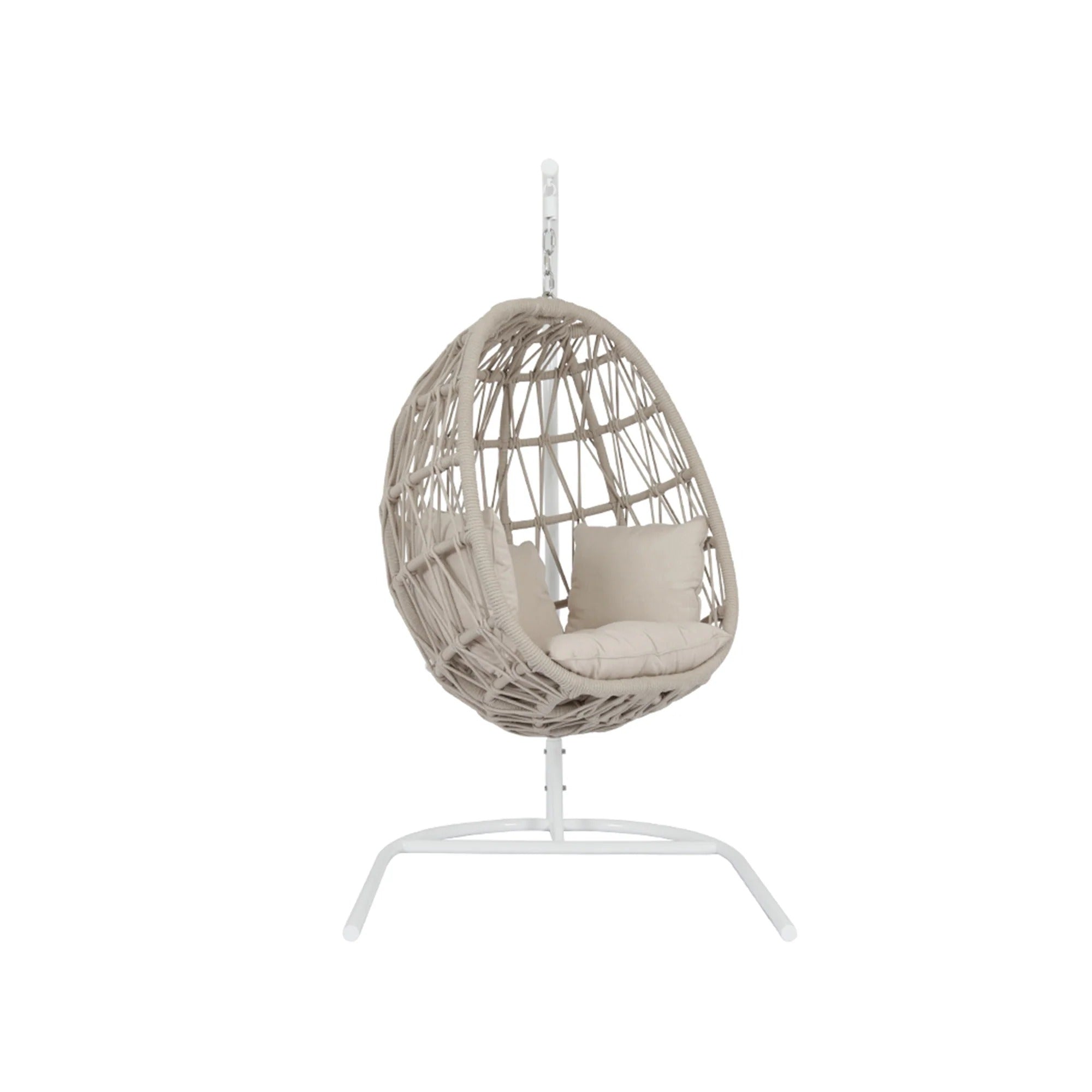 Saga Single Seater Hanging Swing With Stand For Balcony , Garden (Cream) Braided & Rope
