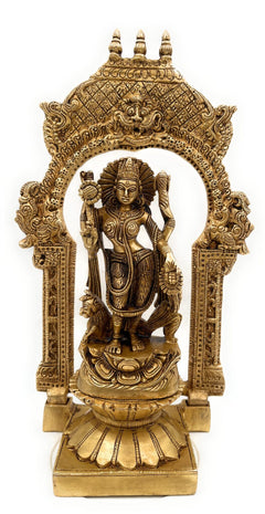 Handcrafted Brass Durga Devi Idol on Lotus Chowki with Temple Prabhavali – Mahishasuramardini | Adi Shakti | Pital Durgadevi Murti for Home Temple & Navratri Puja,Gold, 10.5 Inch, 1 Piece