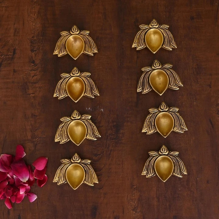 Brass Lotus Flower Diya Set of 4 with Velvet Gift Box (0.8 Inch)