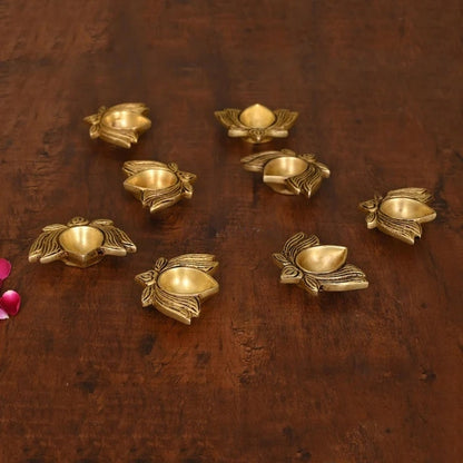 Brass Lotus Flower Diya Set of 4 with Velvet Gift Box (0.8 Inch)