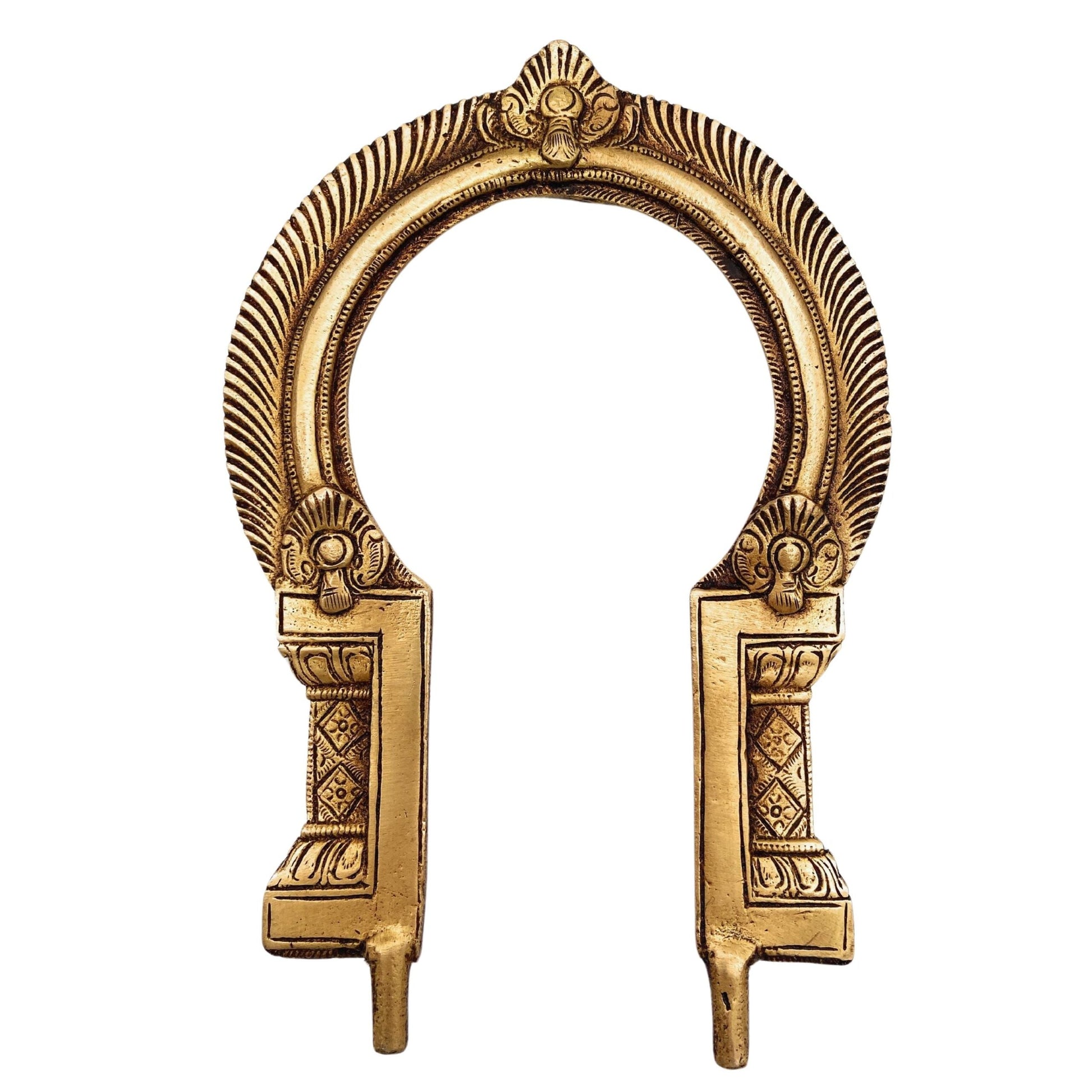 Handcrafted Brass Prabhavali Aura Frame for Deity Idol, Prabhamandala Tiruvasi Thiruvachi Makara Torana Kirtimukha Arch | Traditional Temple Backplate for Home Mandir & Pooja Decor, Gold, 7 Inch, 1 Piece