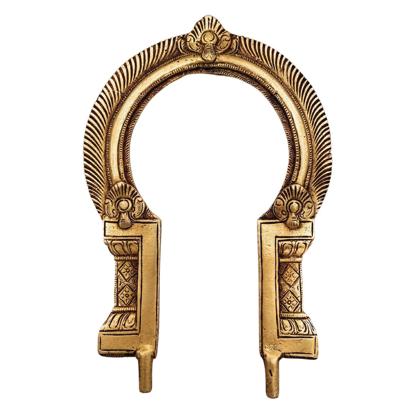 Handcrafted Brass Prabhavali Aura Frame for Deity Idol, Prabhamandala Tiruvasi Thiruvachi Makara Torana Kirtimukha Arch | Traditional Temple Backplate for Home Mandir & Pooja Decor, Gold, 7 Inch, 1 Piece