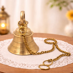 Bhunes Brass Hanging Pooja Bell – Handcrafted Temple Ghanti For Home, Mandir & Auspicious Rituals,Gold, 4 Inch, 1 Piece