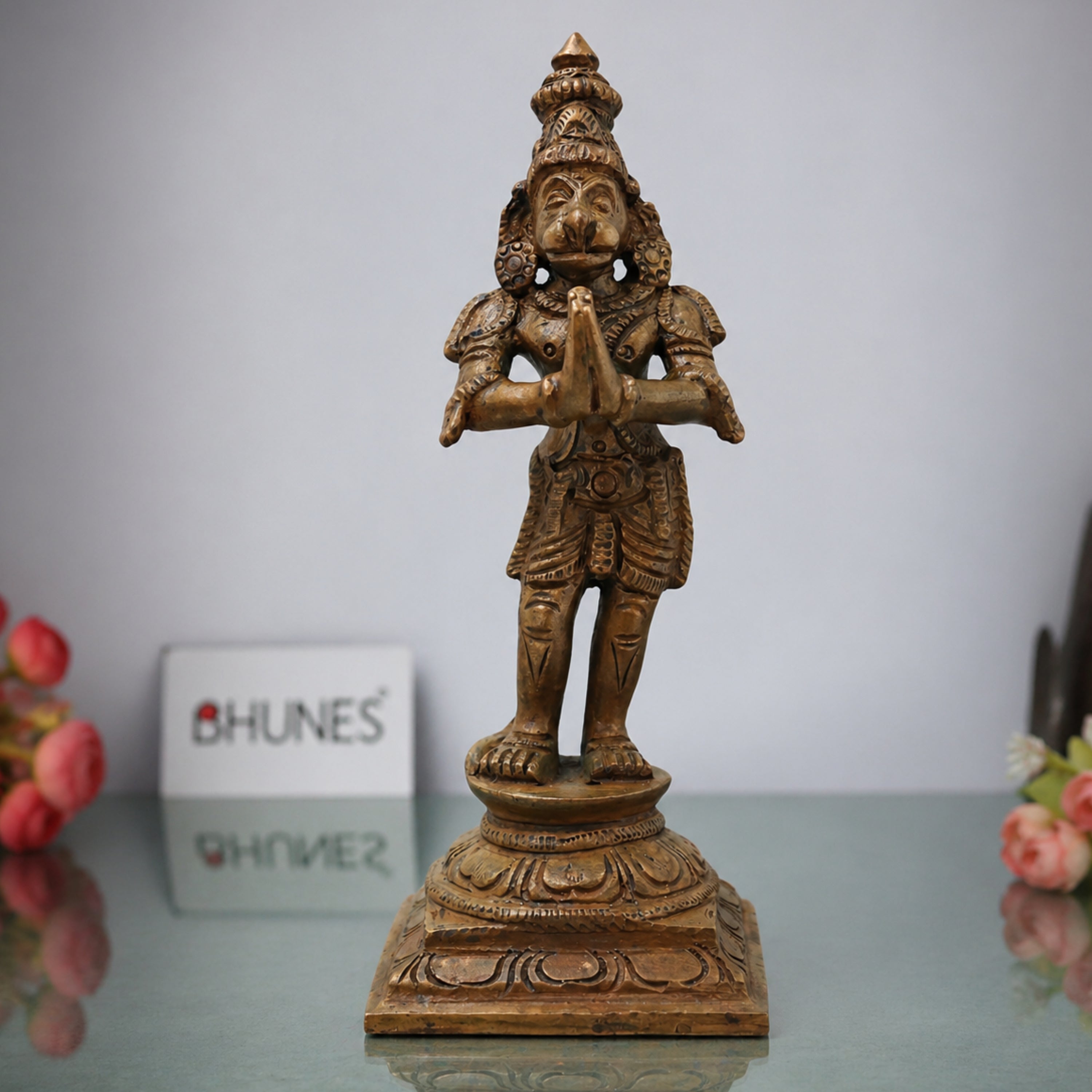 Bronze Hanuman Idol Anjaneya Bajrangbali Maruti Sankat Mochan Ram Bhakt Hanuman Statue, Brown, 4.5 Inch, 1 Piece